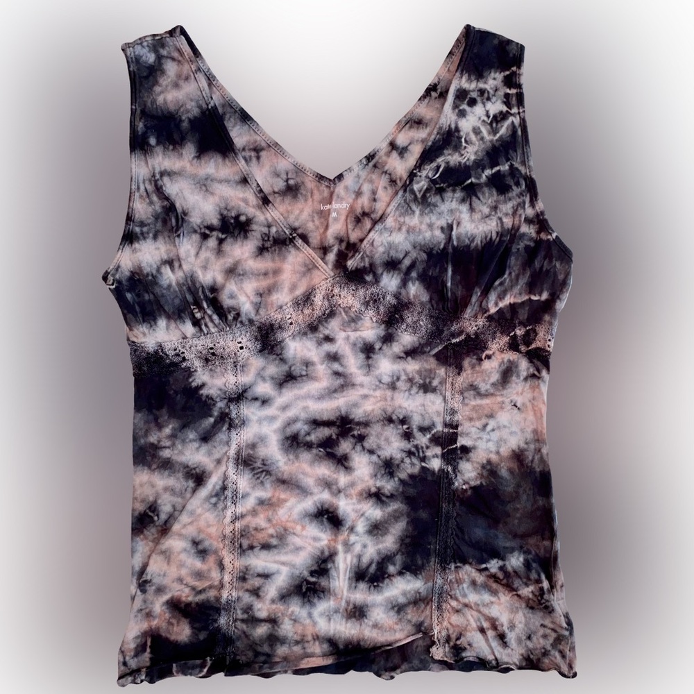 VTG KATE LANDRY BLACK AND PINK TIE-TIE LACE TANK TOP // SIZE MEDIUM✨